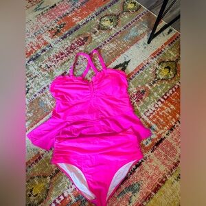 Neon Pink Tankini Bathing Suit - 18W